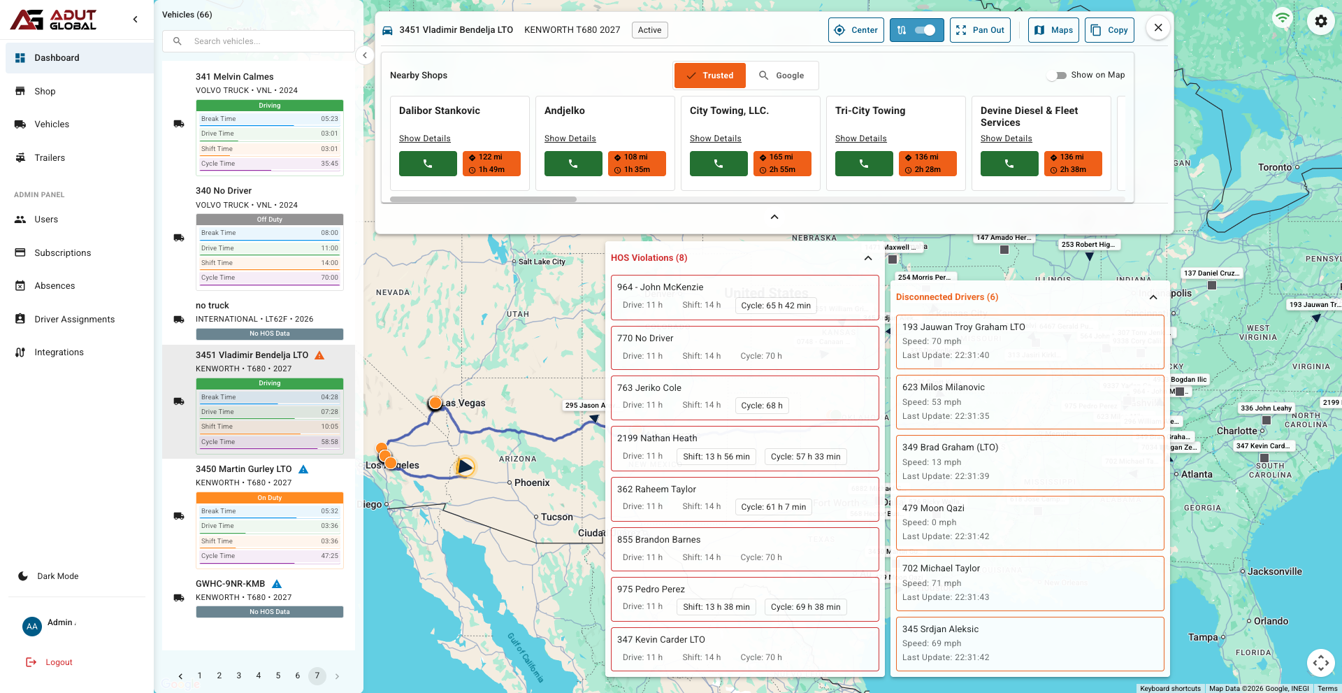 Dashboard vehicle list and filters