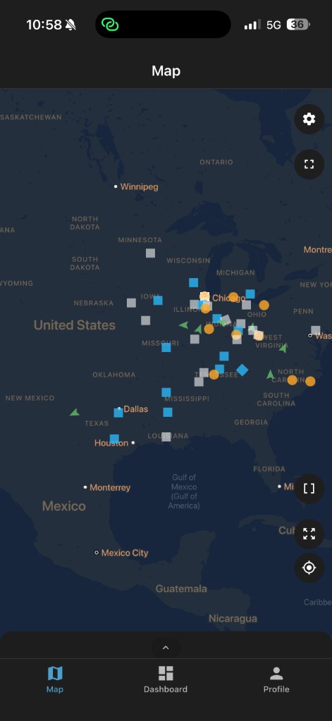 Mobile map with vehicle and location markers