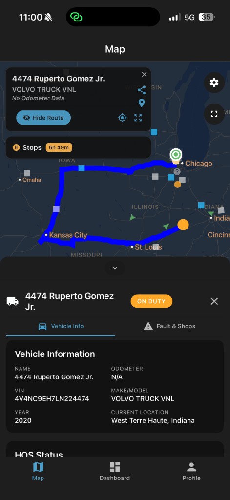 Vehicle info and route on map