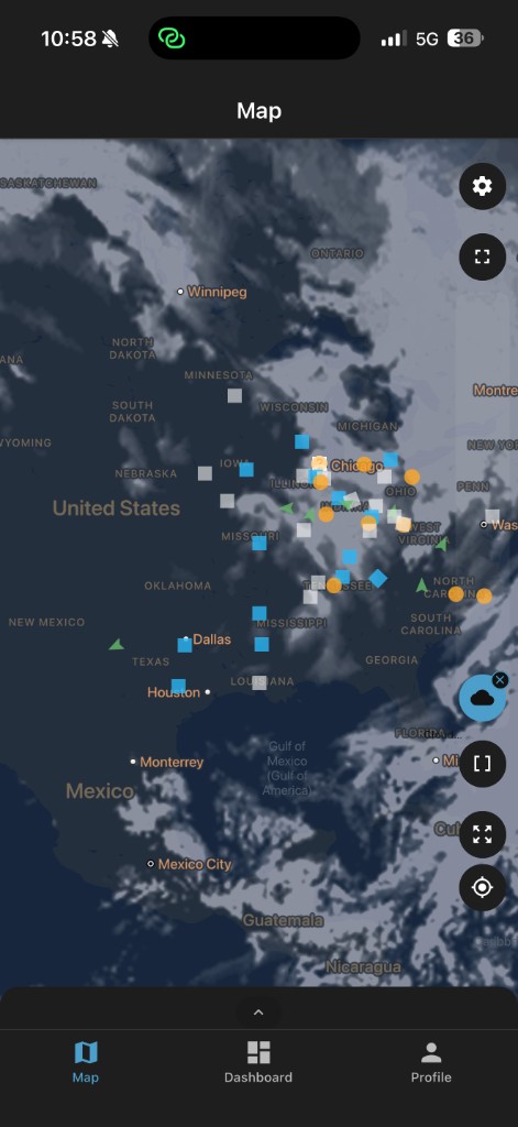 Map with weather overlay
