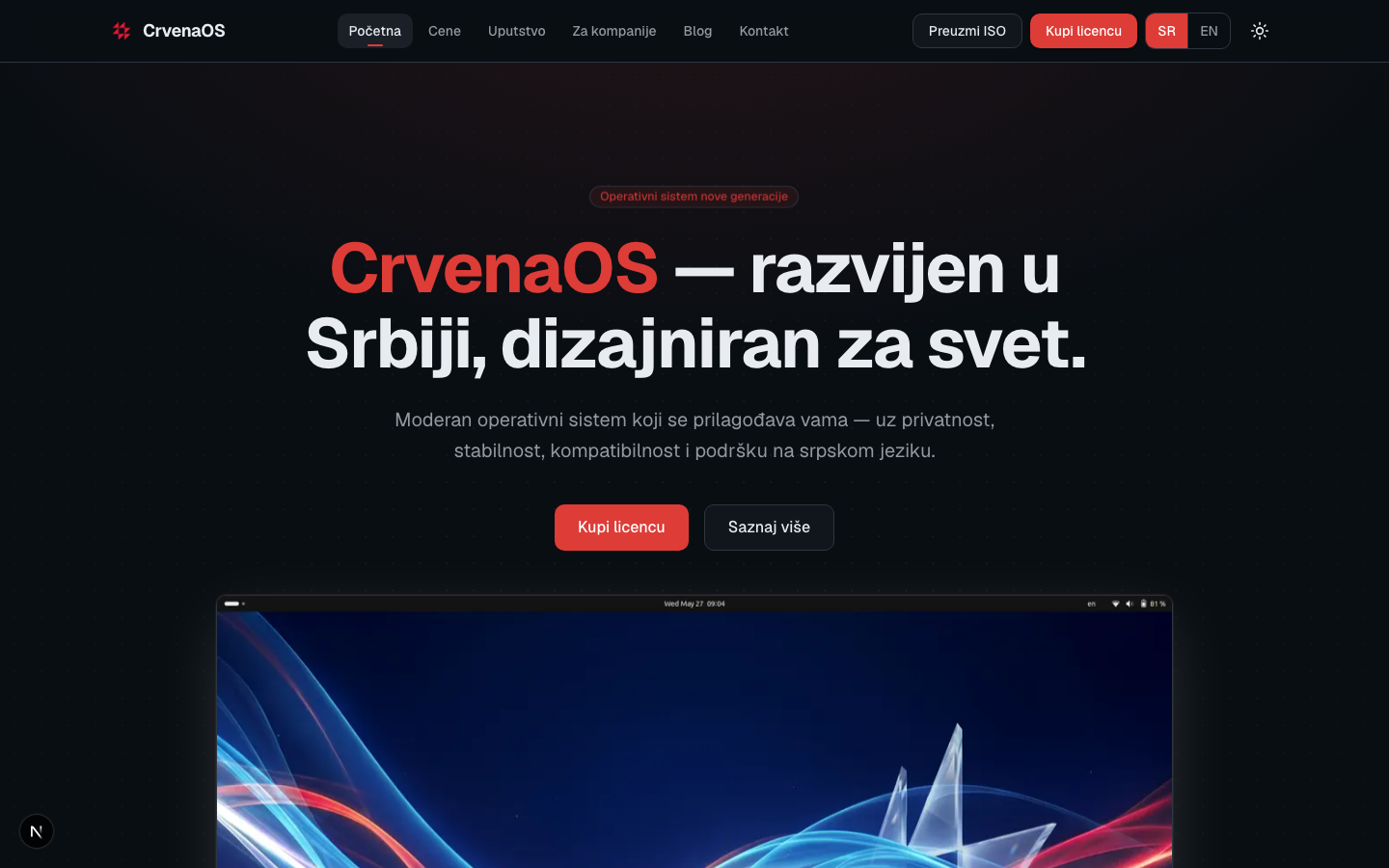 CrvenaOS - OS Marketing Site & Licence Commerce