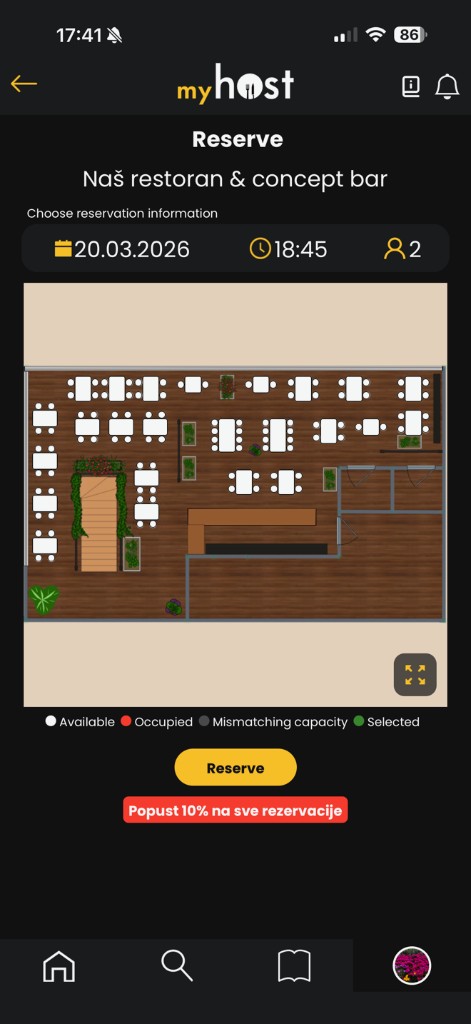 MyHost interactive floor plan and table selection