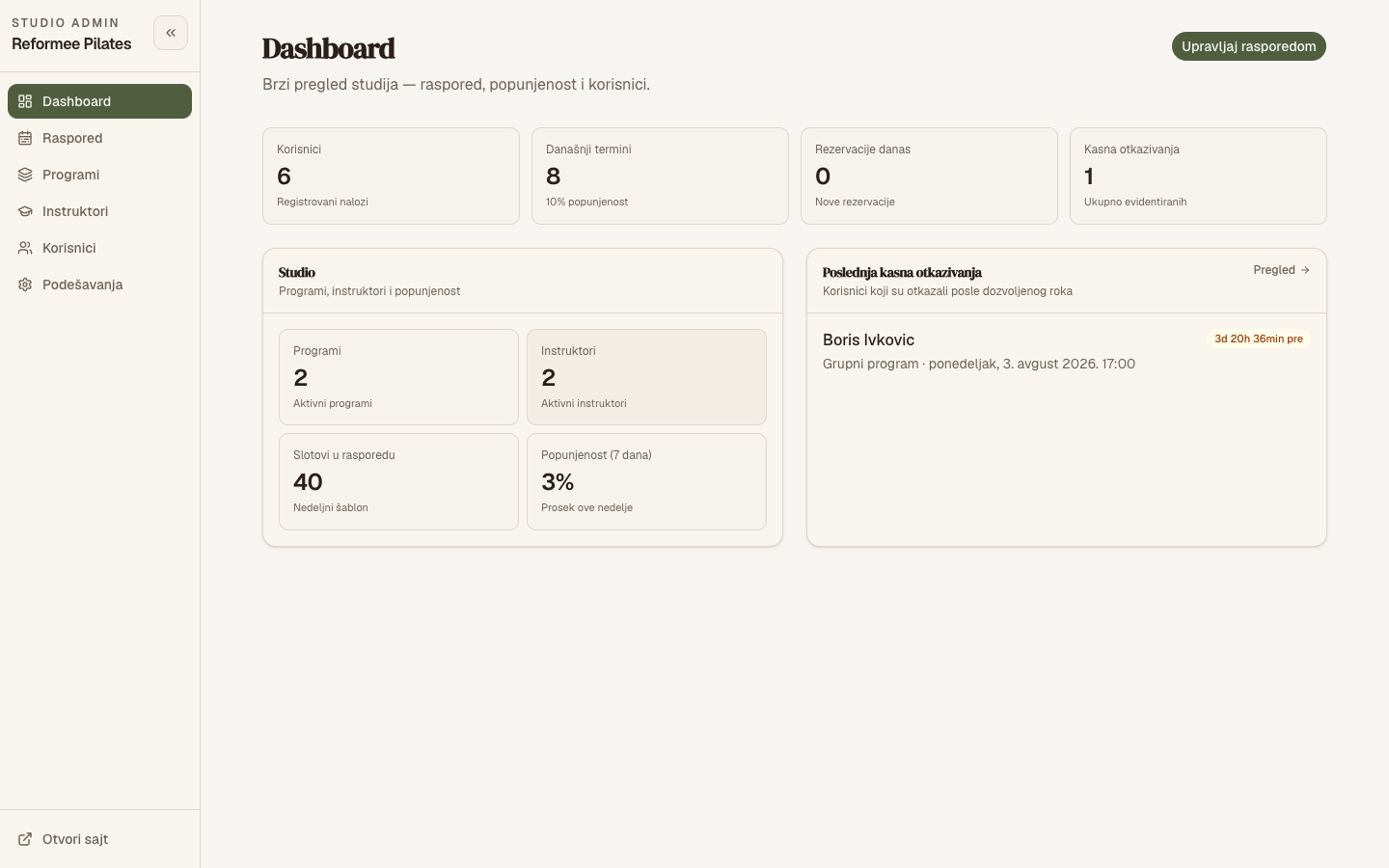 Reformee Pilates - Studio operations & booking platform