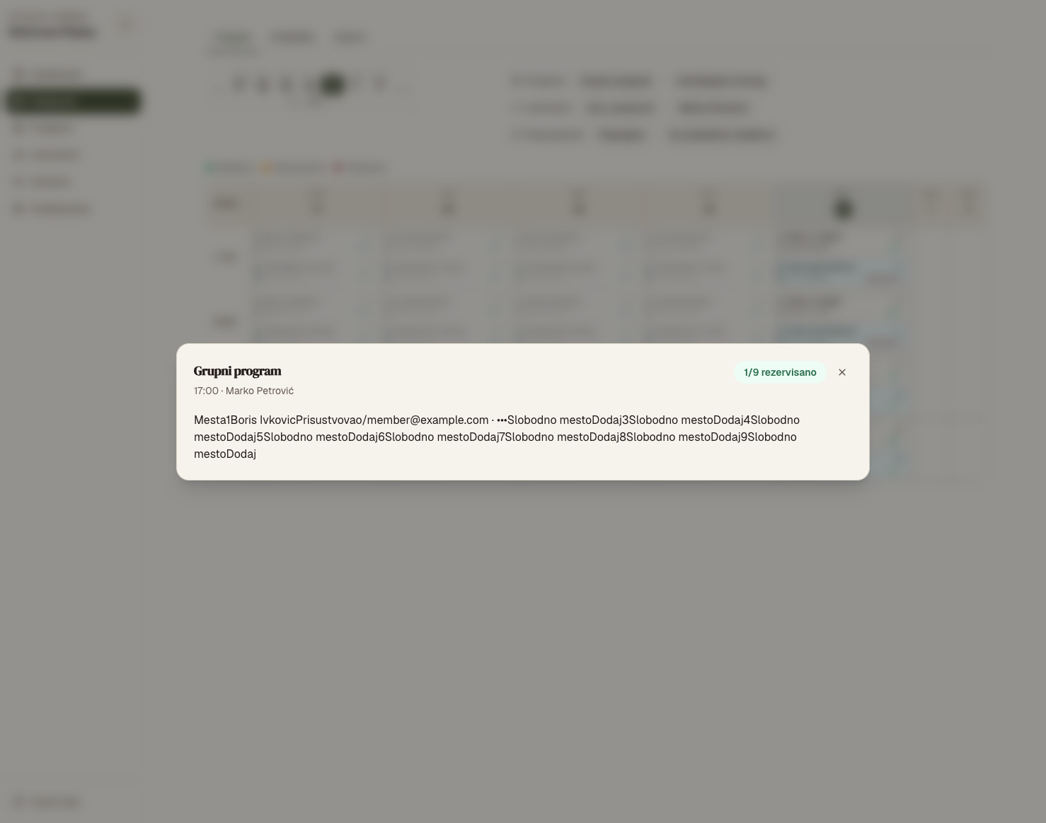Session attendance dialog with reserved seats and free spots