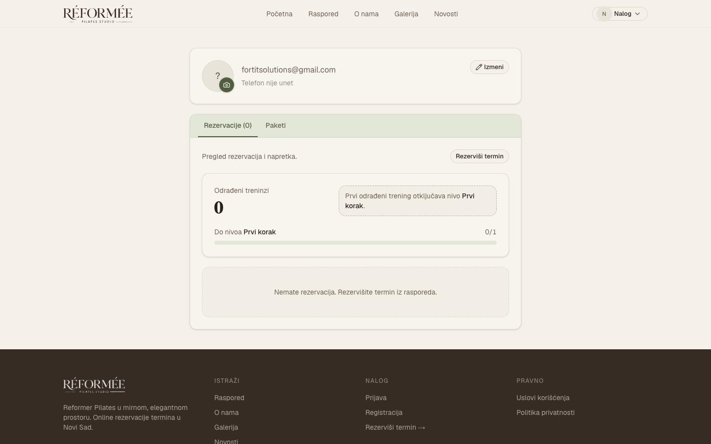 Member profile with reservation history