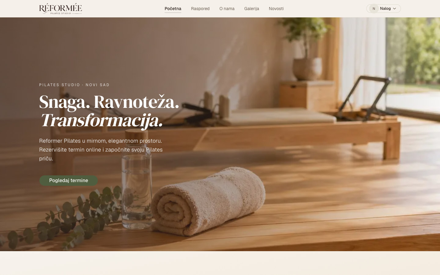 Reformee Pilates branded home page